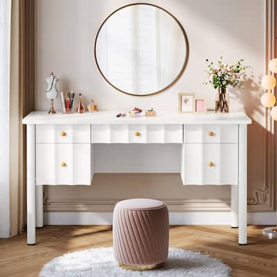 White 55 -inch Vanity Desk with 5 Drawers