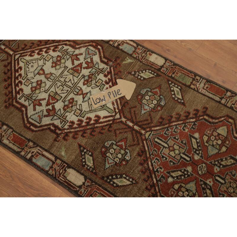 Hand Knotted Oriental 100% Wool Carpet Traditional Tribal Brown Sarab Runner Rug - 13' 9'' X 2' 2''