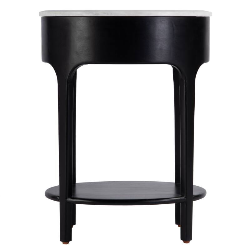 Ellen 18.25 in. W Oval Marble and Wood 1-Drawer Nightstand