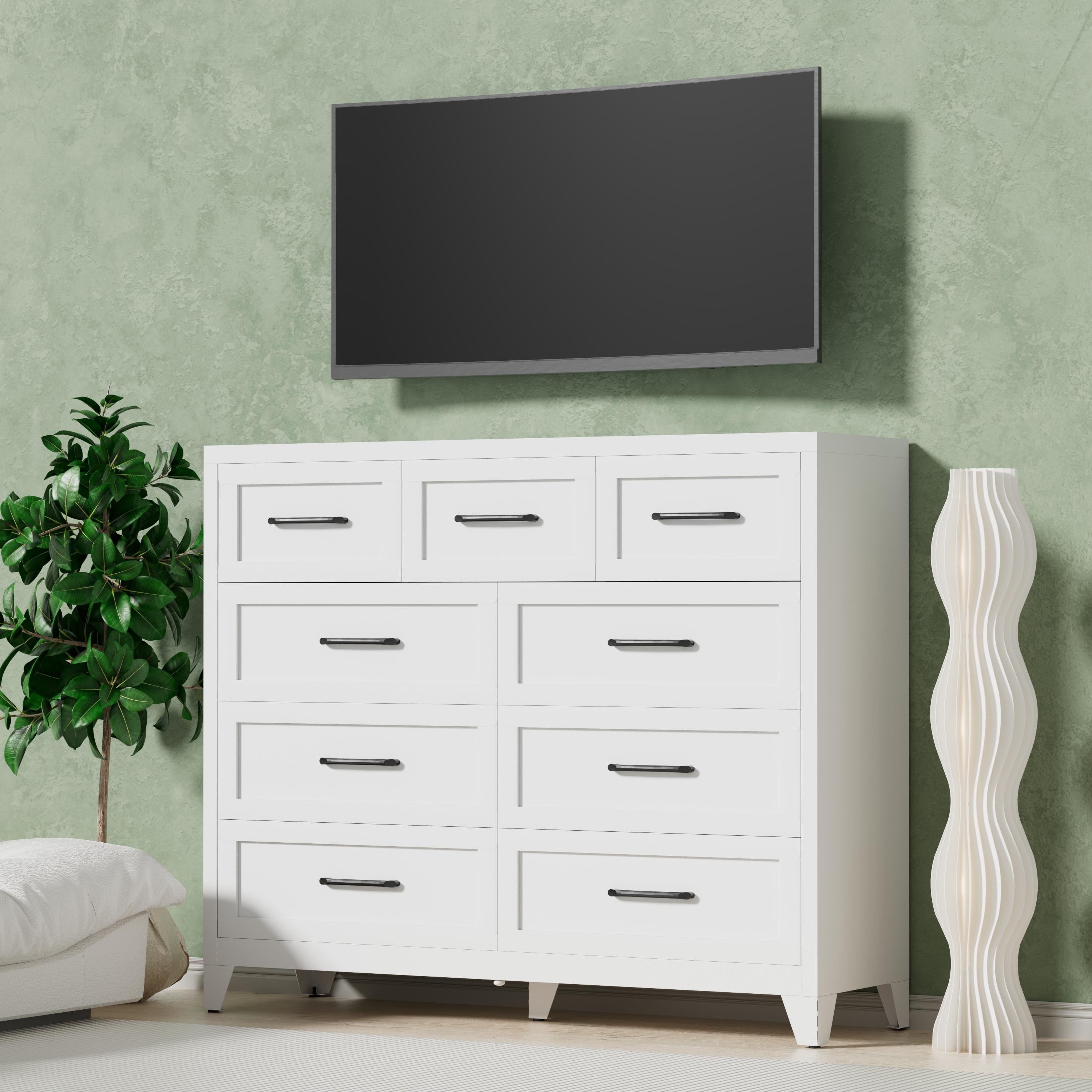 9-Drawer Tall Dresser,Metal Storage Cabinet with Smooth Gliding Drawers, Strong 5-Foot Design & Modern Handles