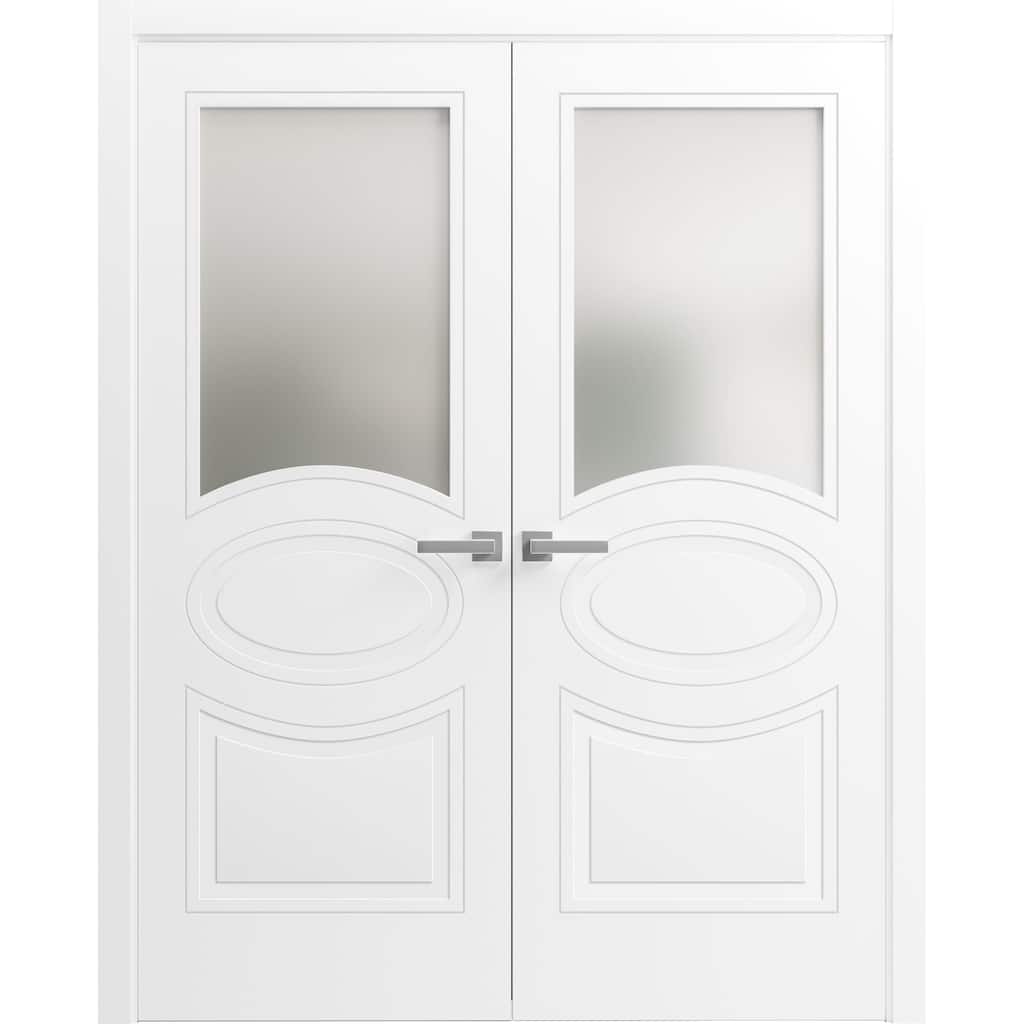 SartoDoors Mela 7012 | Interior French Doors Double French | Solid Wood w/ Glass | Slab Only | 18x80, White