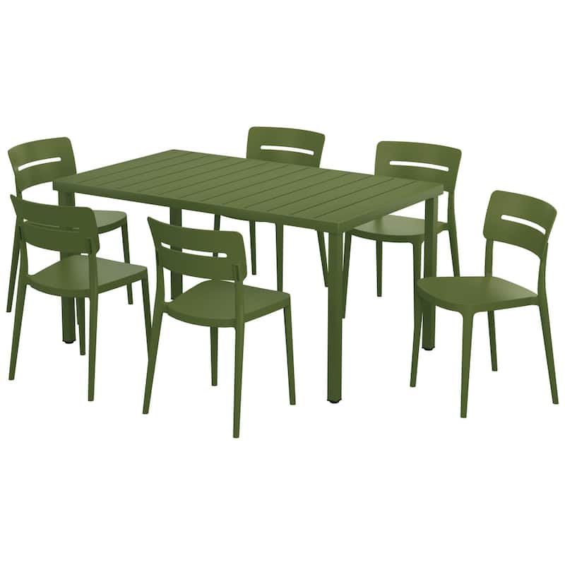 Frond and Form 6-Person Outdoor Rectangular Dining Set - Olive Green