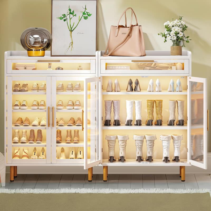 Moasis 22 Pairs Shoe Storage Cabinet with Door & LED Lights, 6-Tier Shoes Rack for Entryway