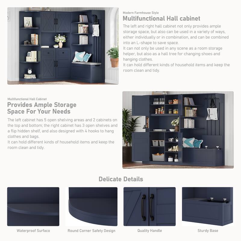 Roomfitters 2-in-1 Hall Tree and Storage Cabinet with Hooks and Shelves, Detachable Entryway Organizer for Living Room