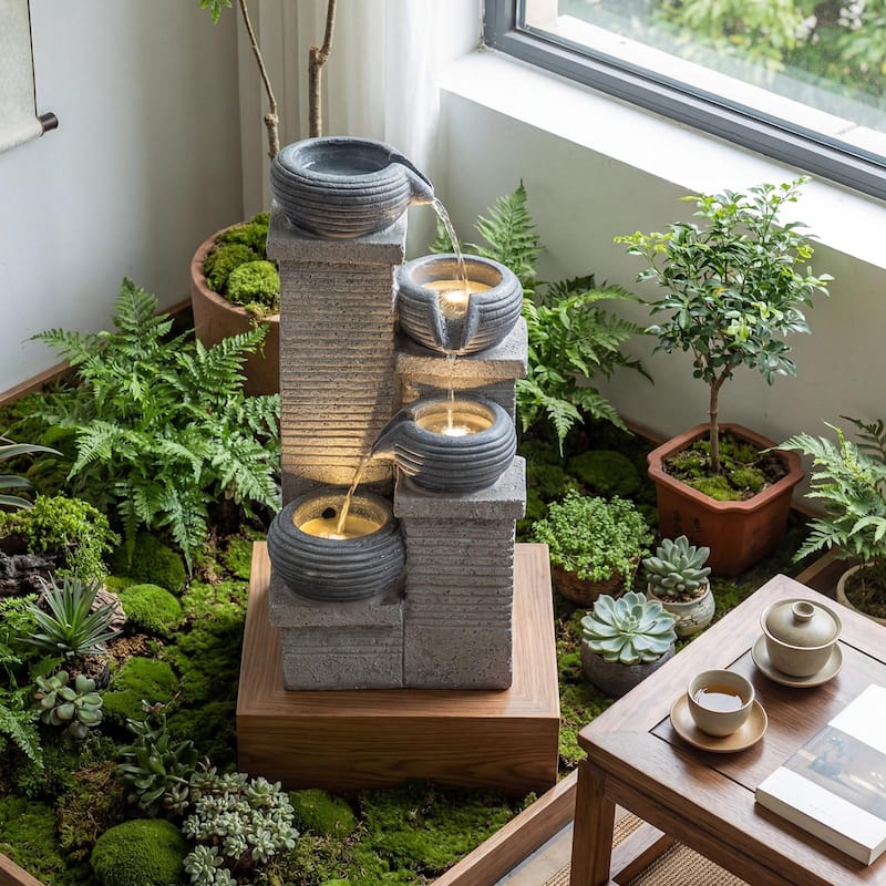 Gymax 4-Tier Water Fountain 23'' Cascading Bowl Waterfall Fountain