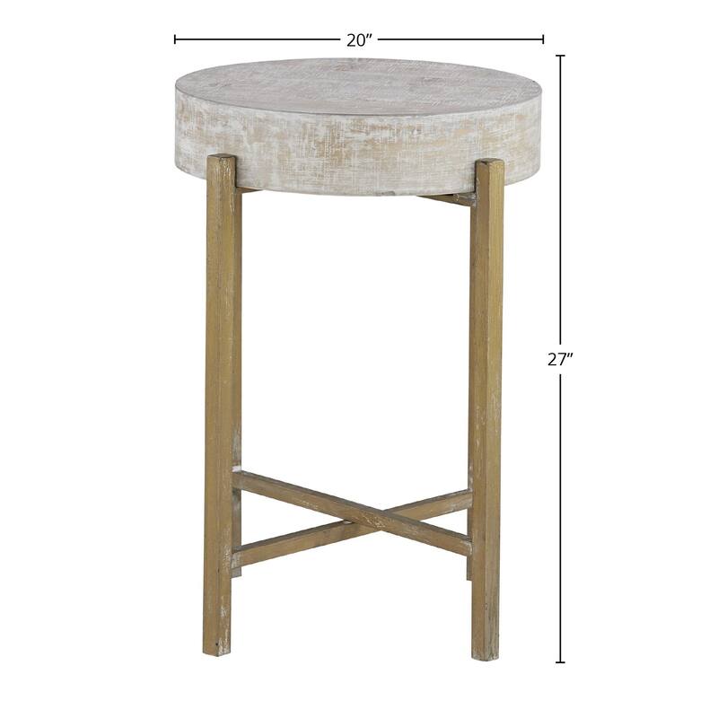 Collin Wood Accent End Table, White-washed