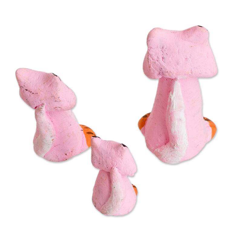 Novica Handmade Perky Pink Pussycats Ceramic Figurines (Set Of 3)