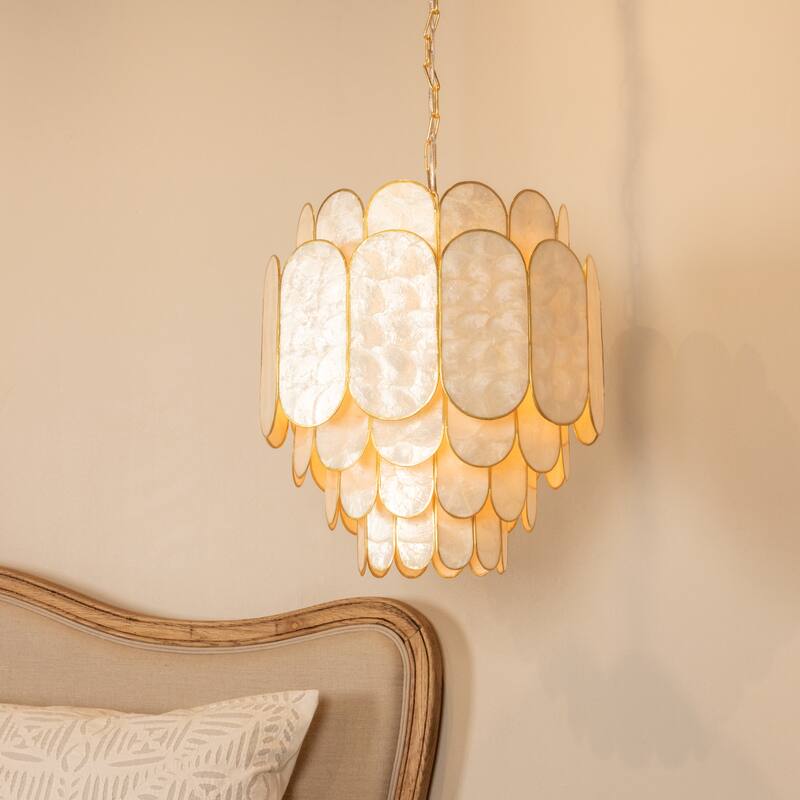 4-Tier Capiz and Metal Chandelier