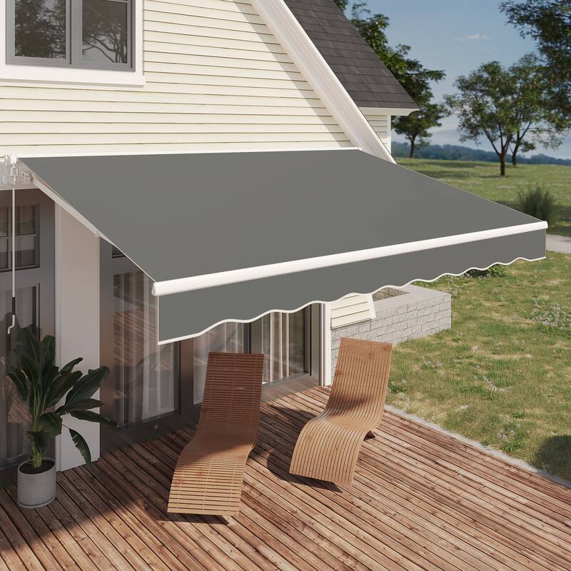 AECOJOY Manual Retractable Patio Awning Outdoor Sunshade Shelter (Cover Only) - 13'x8' - Grey