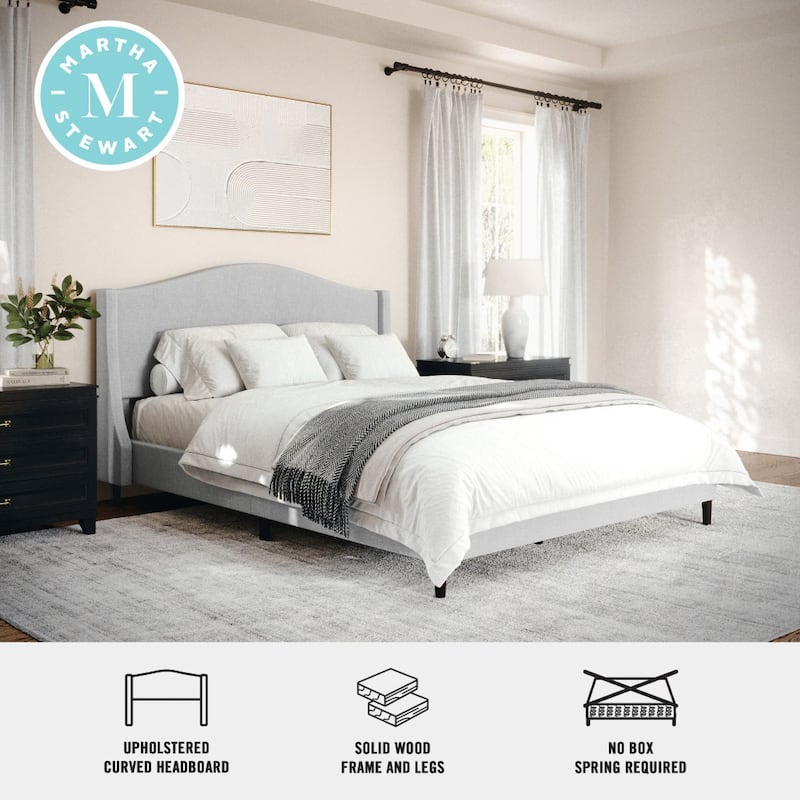 Martha Stewart Upholstered Platform Bed with Curved Headboard