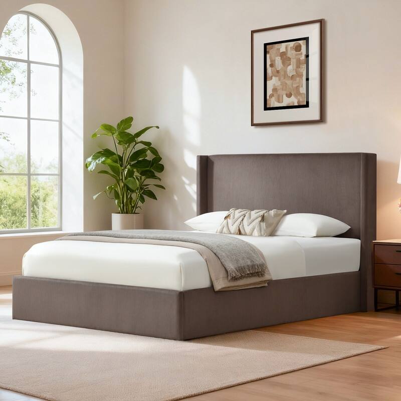 Lift Up Storage Platform Bed with Minimalist Headboard