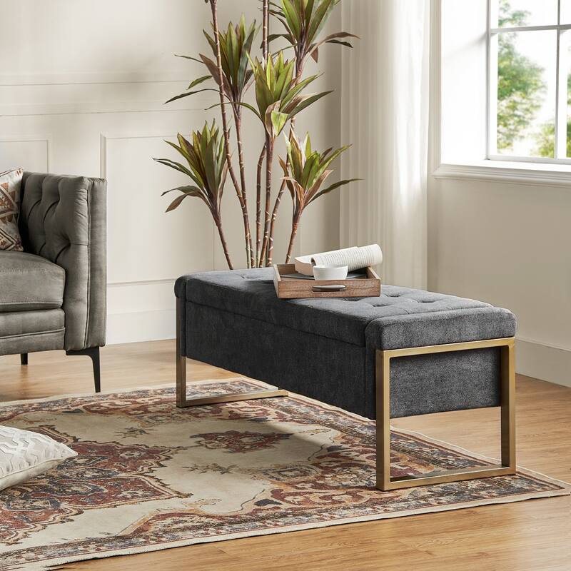 Alina Modern Upholstered Flip Top Storage Bench with Metal Legs by HULALA HOME