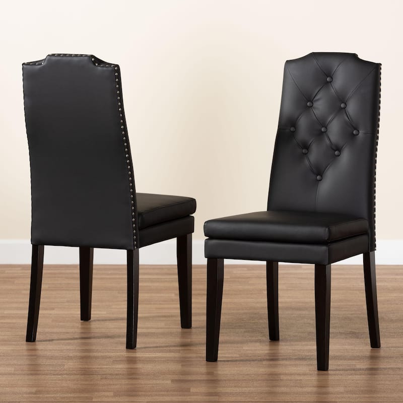 Dylin Modern and Contemporary Black Faux Leather Button-Tufted Nail heads Trim Dining Chair (Set of 2)