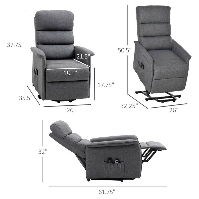 Grey Power Lift Recliner for Seniors with Vibration Massage, Remote Control, Side Pockets, and Fabric Upholstery