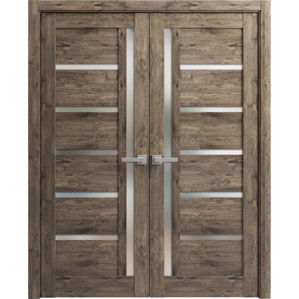 SartoDoors Quadro 4088 | Interior French Doors Double French | Solid Wood w/ Glass | Slab Only | 36x80, Oak