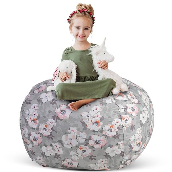 slide 2 of 8, Creative QT 33" Large Beanbag - Stuff n Sit, Gray Floral Print