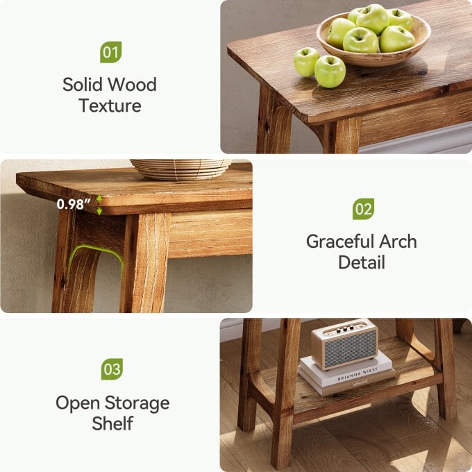 2-Tier Solid Wood End Table, Side Table for Living Room, Bedroom