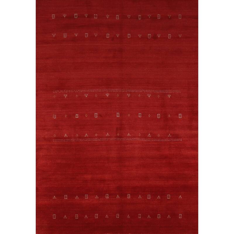 Hand Knotted Oriental 100% Wool Carpet Tribal Tribal Red Gabbeh Area Rug - 9' 9'' X 6' 8''