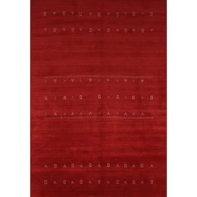 Hand Knotted Oriental 100% Wool Carpet Tribal Tribal Red Gabbeh Area Rug - 9' 9'' X 6' 8''
