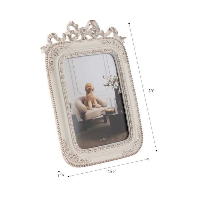 Polyresin Glass Photo Frame Ornate Carved Boho Design - 10" Ivory