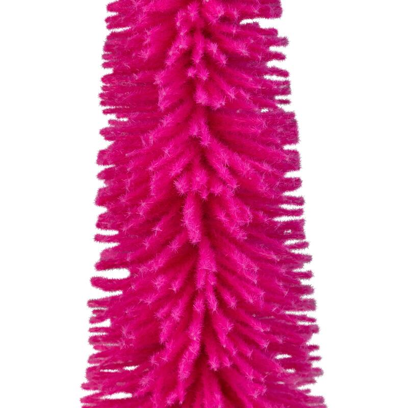 Bottle Brush Artificial Mini Christmas Tree with Wood Base - 16" - Pink