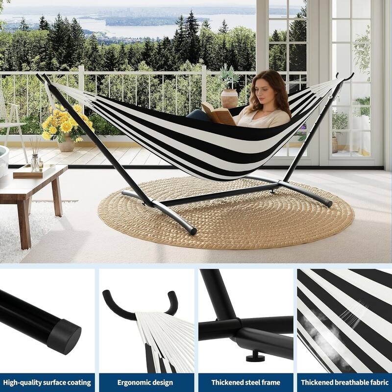 Portable Double Hammocks with Carrying Bag for Outside, 450 lbs Capacity