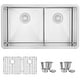 preview thumbnail 14 of 21, STYLISH 32 inch Stainless Steel 16G Double Bowl Low Divider Undermount Sink - Brushed Stainless Steel - 32" x 18" x 10"