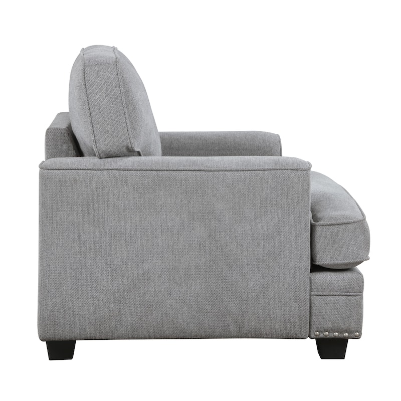 Brady Accent Armchair, Gray Chenille, Nailhead Trim, Black Legs