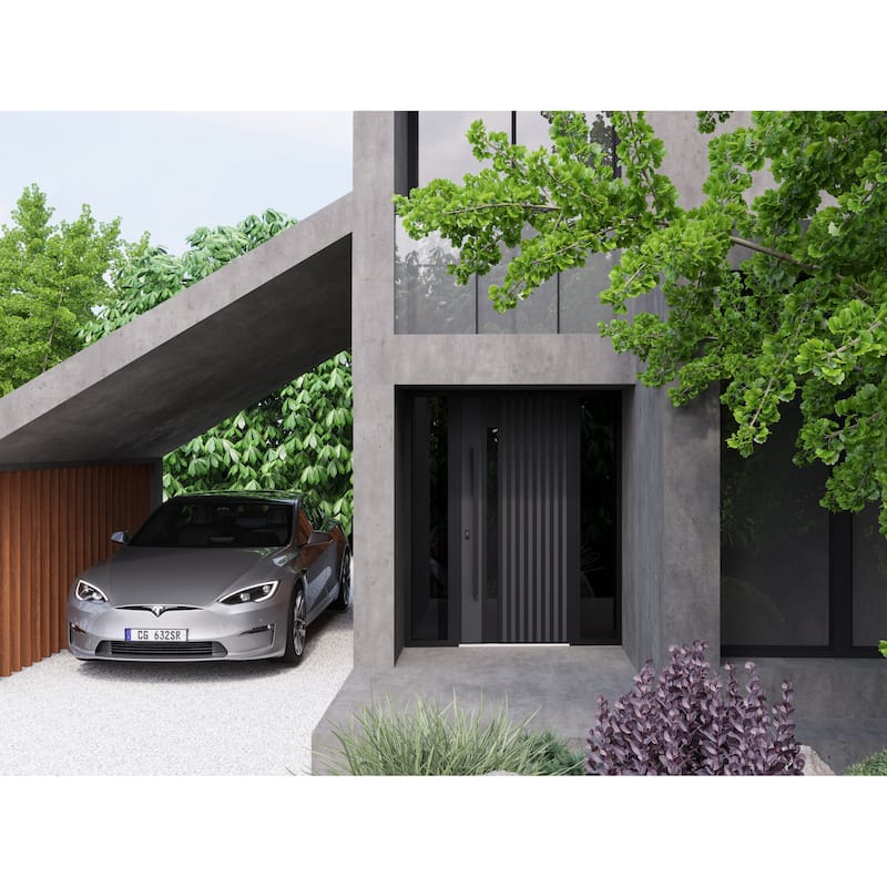 Front Exterior Prehung Steel Door Ronex 0144 Grey Entry Metal Painted W36xH80 Left hand Inswing