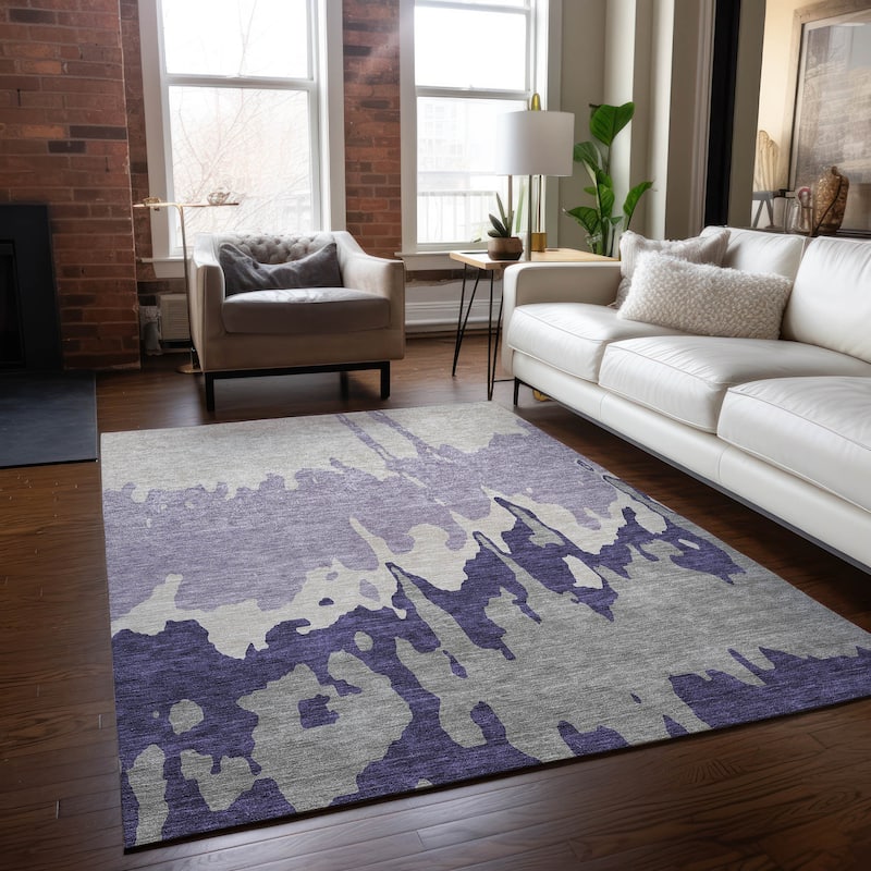 Machine Washable Indoor/ Outdoor Modern Abstract Chantille Rug