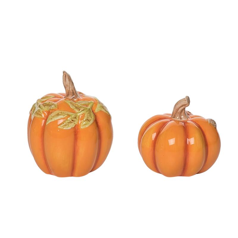 Transpac Dolomite 3.25 in. Orange Harvest Pretty Pumpkin Salt and Pepper Shakers Set of 2
