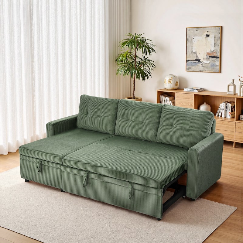 Modern Pull Out Sectional Sofa Bed Couch with Storage Chaise for Living Room
