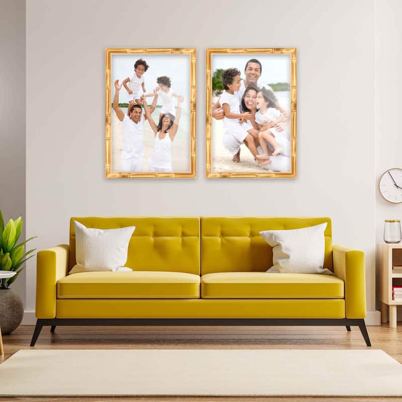 5x7 Gold Bamboo Picture Frame Set Pack of 2 5x7 Wood Picture Frames for Gallery Wall 2 5x7 Gold Bamboo Frames