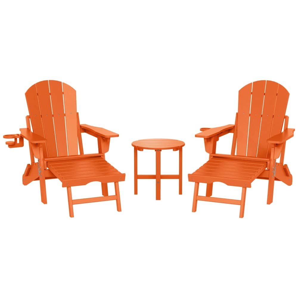 Laguna Outdoor 3-Piece Folding Adjustable Adirondack Chair with Hideaway Ottoman & Round Side Table