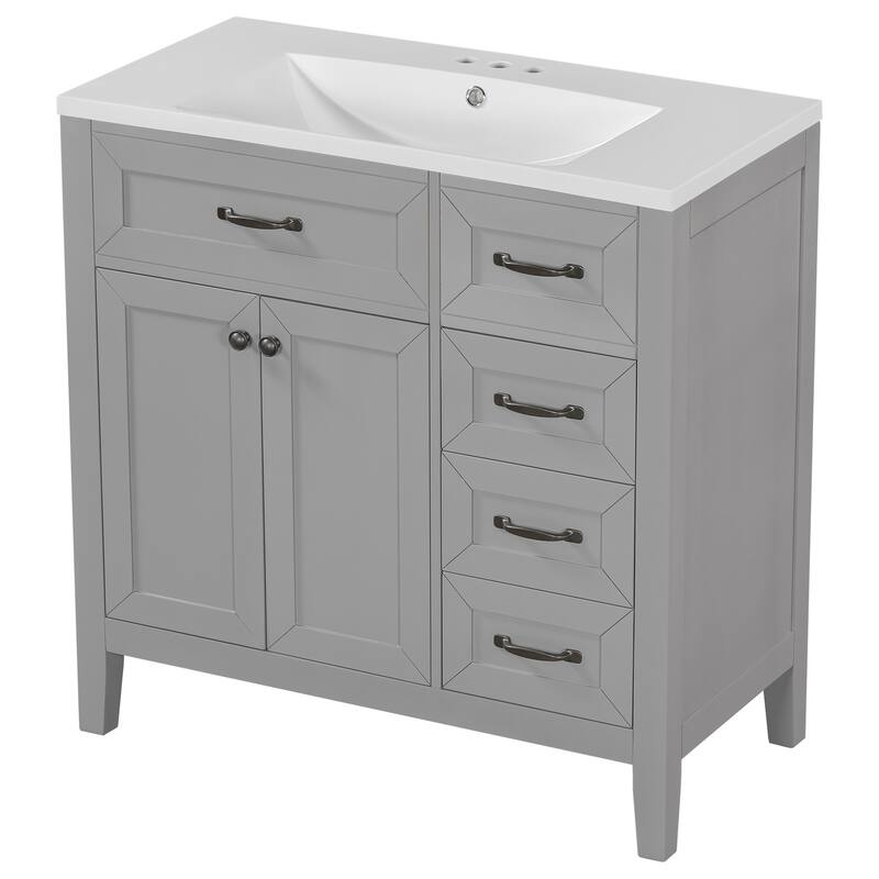 36" Bathroom Vanity with Sink Combo, Black Bathroom Cabinet with Drawers, Solid Frame and MDF Board