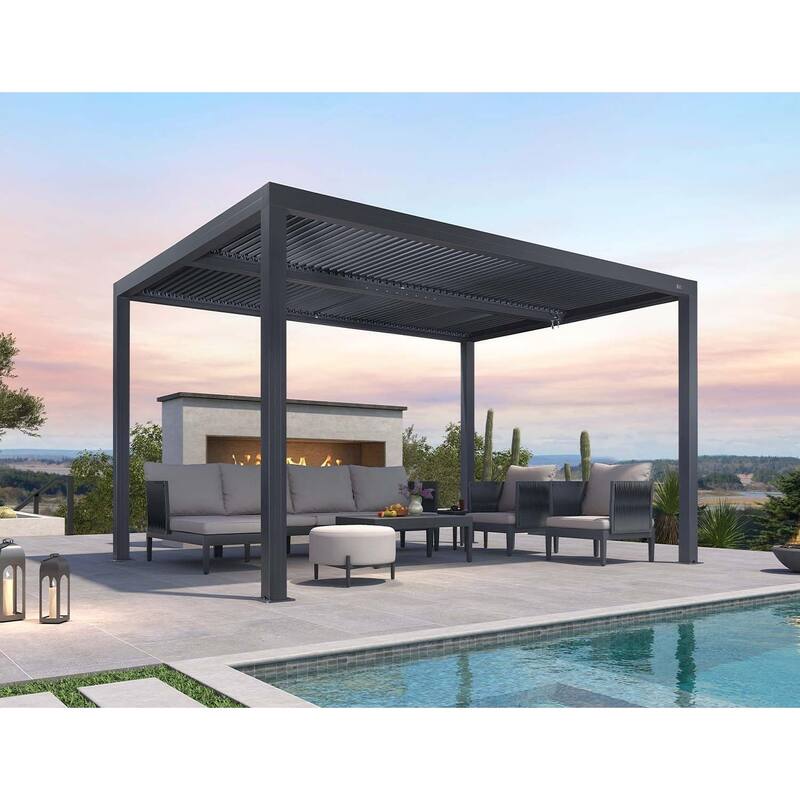 PURPLE LEAF Louvered Pergola Outdoor Aluminum Pergola with Adjustable Roof for Patio Hardtop Gazebo - 11' x 13' - Grey