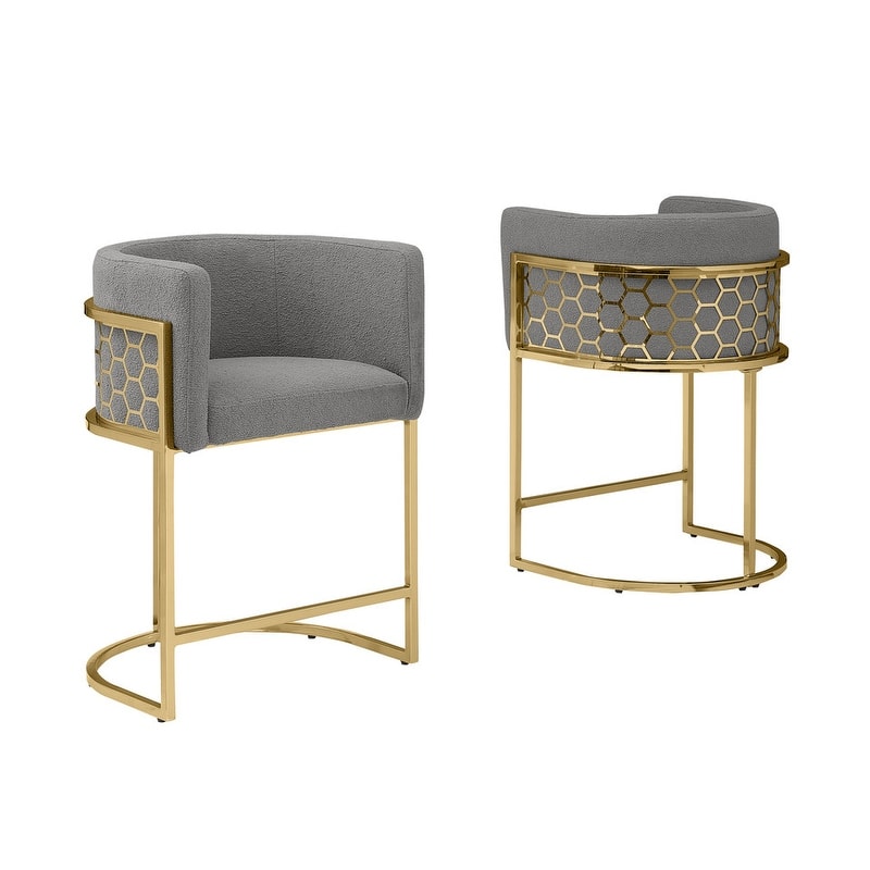 Best Quality Furniture 24" Teddy Fabric Gold Chrome Iron Frame Set of 2. - N/A