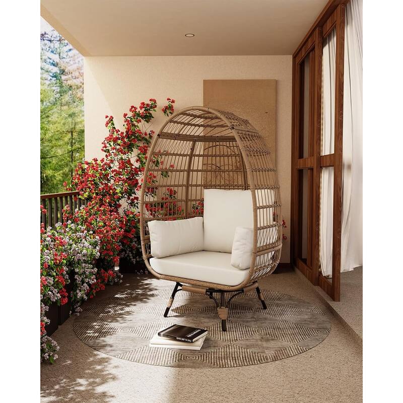 Outdoor 360° Swivel Egg Chair with Cushions,Egg Basket Lounge Chair for Patio