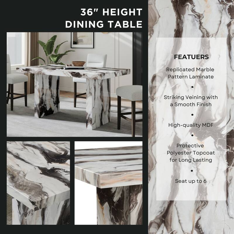 Roundhill Furniture Cavira Modern Faux Marble Counter Height Dining Table