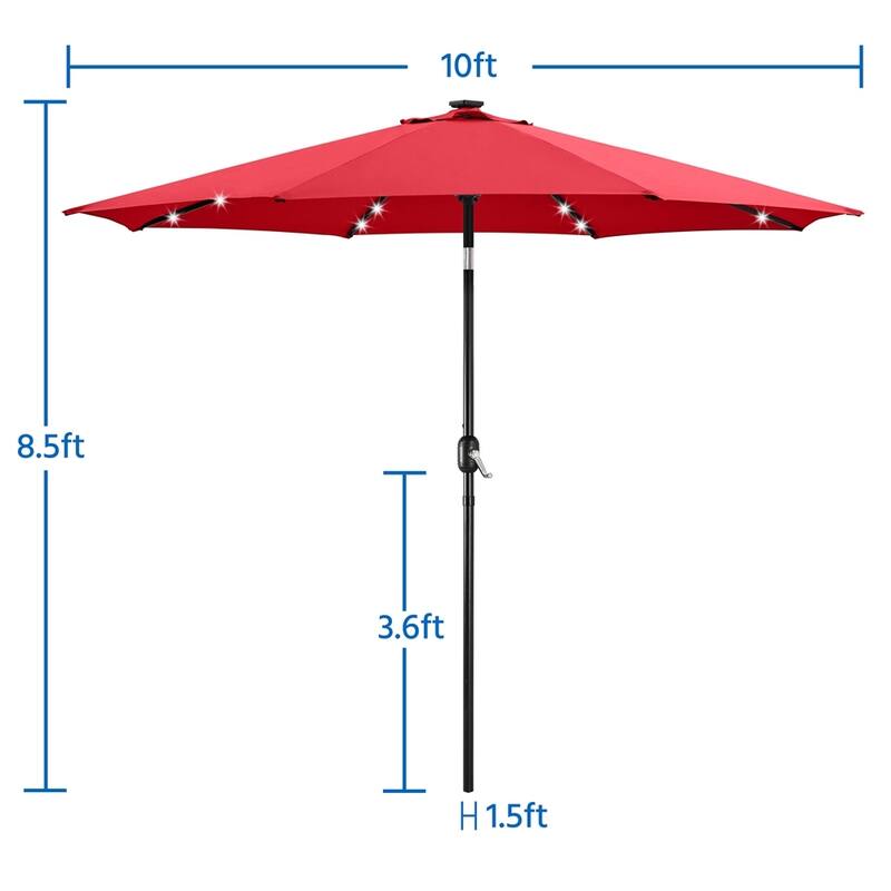 Yaheetech 10FT LED Patio Umbrella Solar Market Umbrella with 8 Ribs