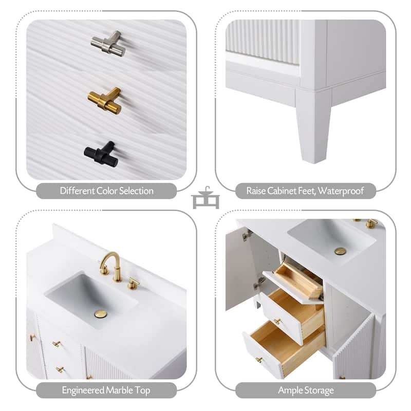 Vanity Art 48" Freestanding Bathroom Vanity with Engineered Marble Top and Sink