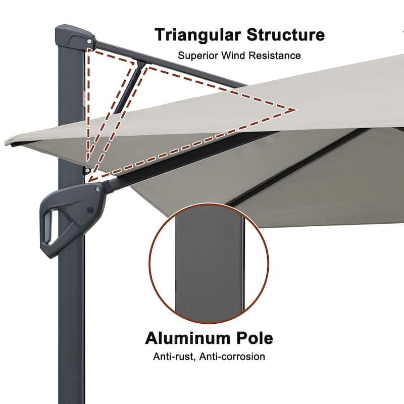 10FT Patio Cantilever Umbrella with Bluetooth Speaker & Lighting (Includes Base)