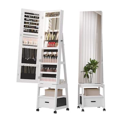 360° Swivel Jewelry Cabinet Length Mirror with Jewelry Storage