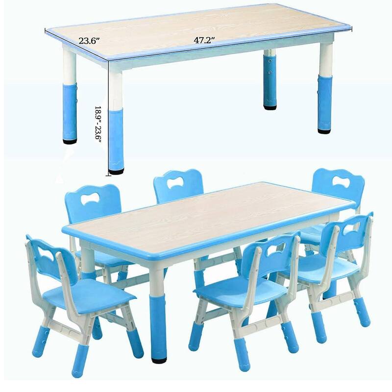 Height Adjustable Kids Table and 6 Chair Set for Ages 2-10 - N/A