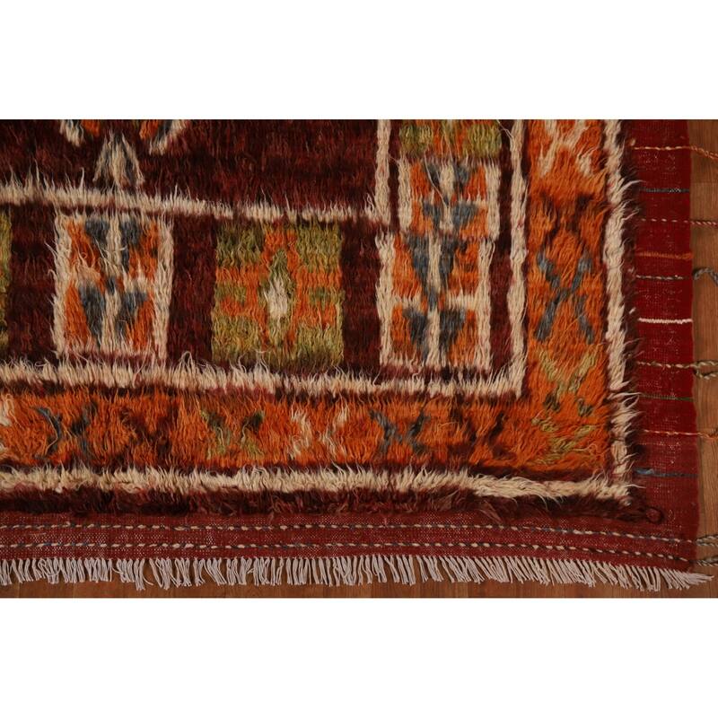 Hand Knotted Oriental 100% Wool Carpet Modern Tribal Red Moroccan Area Rug - 10' 0'' X 6' 9''