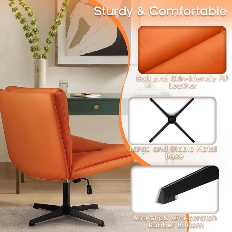 BOSSIN Criss Cross Chair Armless Office Desk Chair No Wheels,PU Leather Padded Modern Swivel Vanity Chair office chair