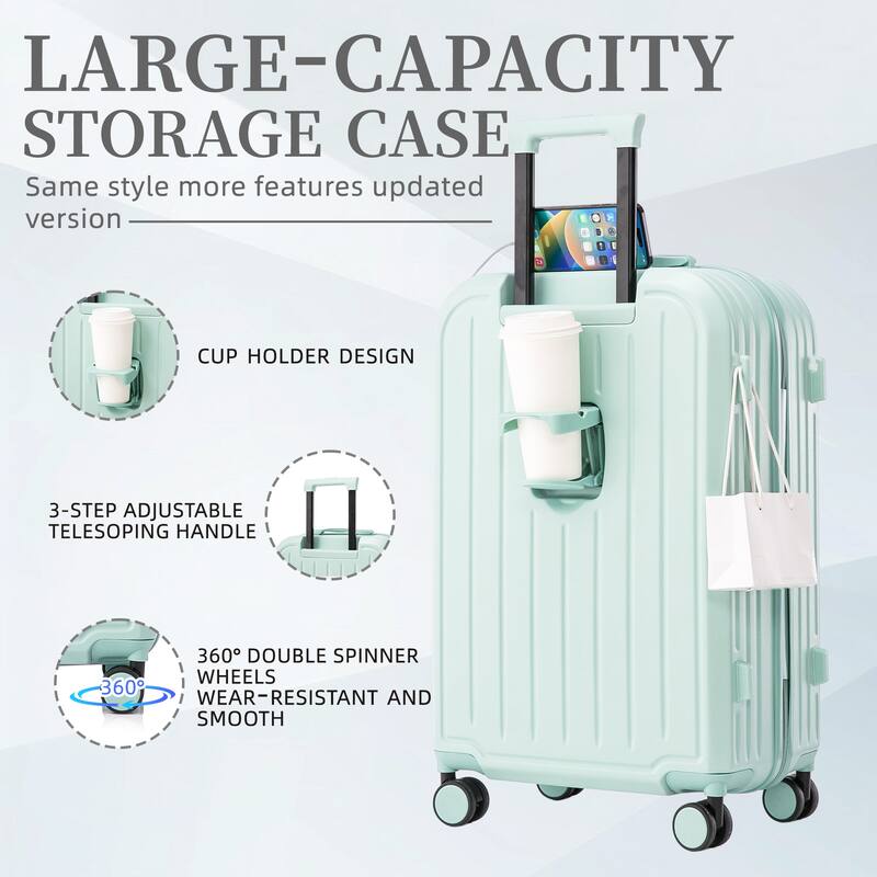 3 PCS 360° Spinner Wheel ABS Luggage with Cup Holder & USB Port