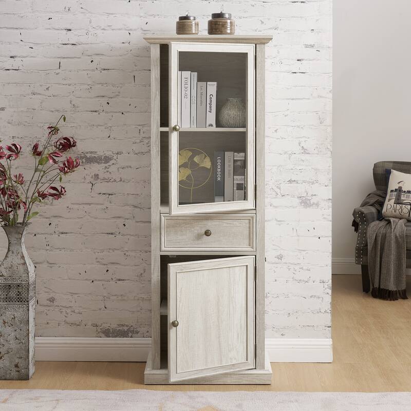 GDF Studio - Modern Tall Storage Cabinet with Drawer and Glass Doors.