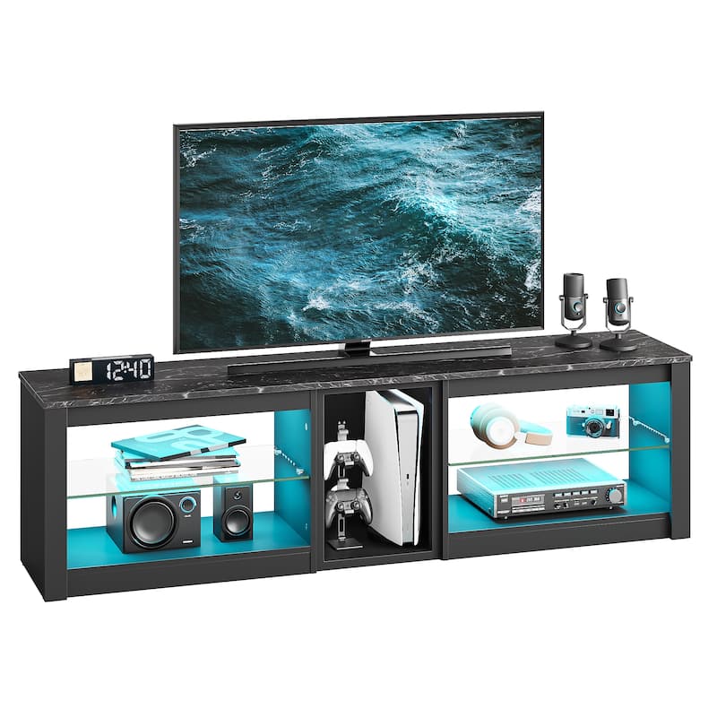 63" TV Stand Gaming Entertainment Center for TVs up to 70" with LED Lights Cabinet and Shelves