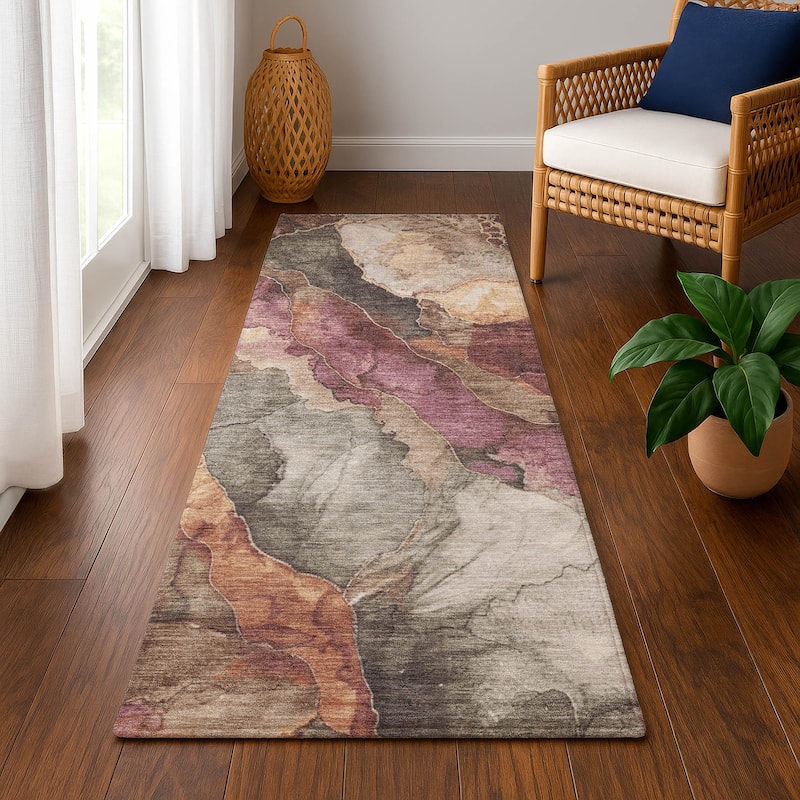 Premium Washable Super Soft Abstract Mayfield Rug - Khaki - 2'3" x 7'6"
